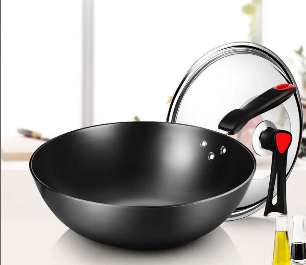 COOKER KING Poêle wok en acier carbone avec couvercle en verre - 30 cm