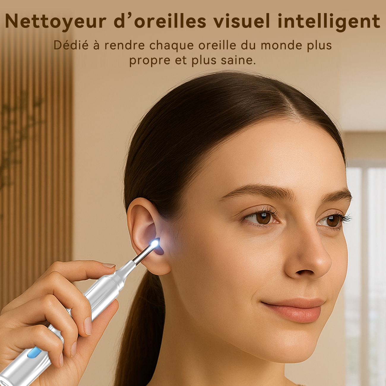 Sunluxy H1 Otoscope pour nettoyage d'oreille avec caméra 10 MP HD, étanche et rechargeable - Blanc