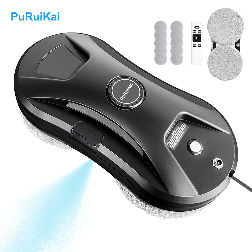 PuRuiKai Robot lave-vitres automatique, aspiration puissante de 5600 Pa, robot de nettoyage intelligent avec fonction d’aspersion d’eau, nettoyeur électrique pour toutes les surfaces en verre lisses