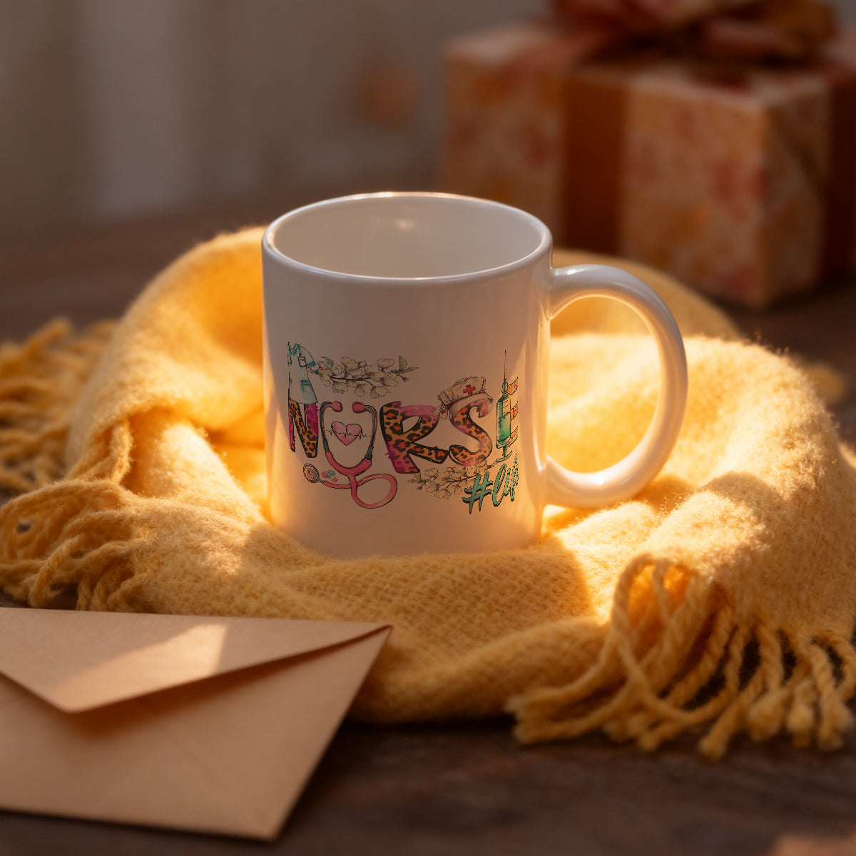 Alphynix Mug blanc 1 pièce 11 oz avec motif créatif "INFIRMIÈRE #vie" avec stéthoscope et pansements adhésifs, cadeau idéal pour la Journée des infirmières, cadeau de Saint-Valentin