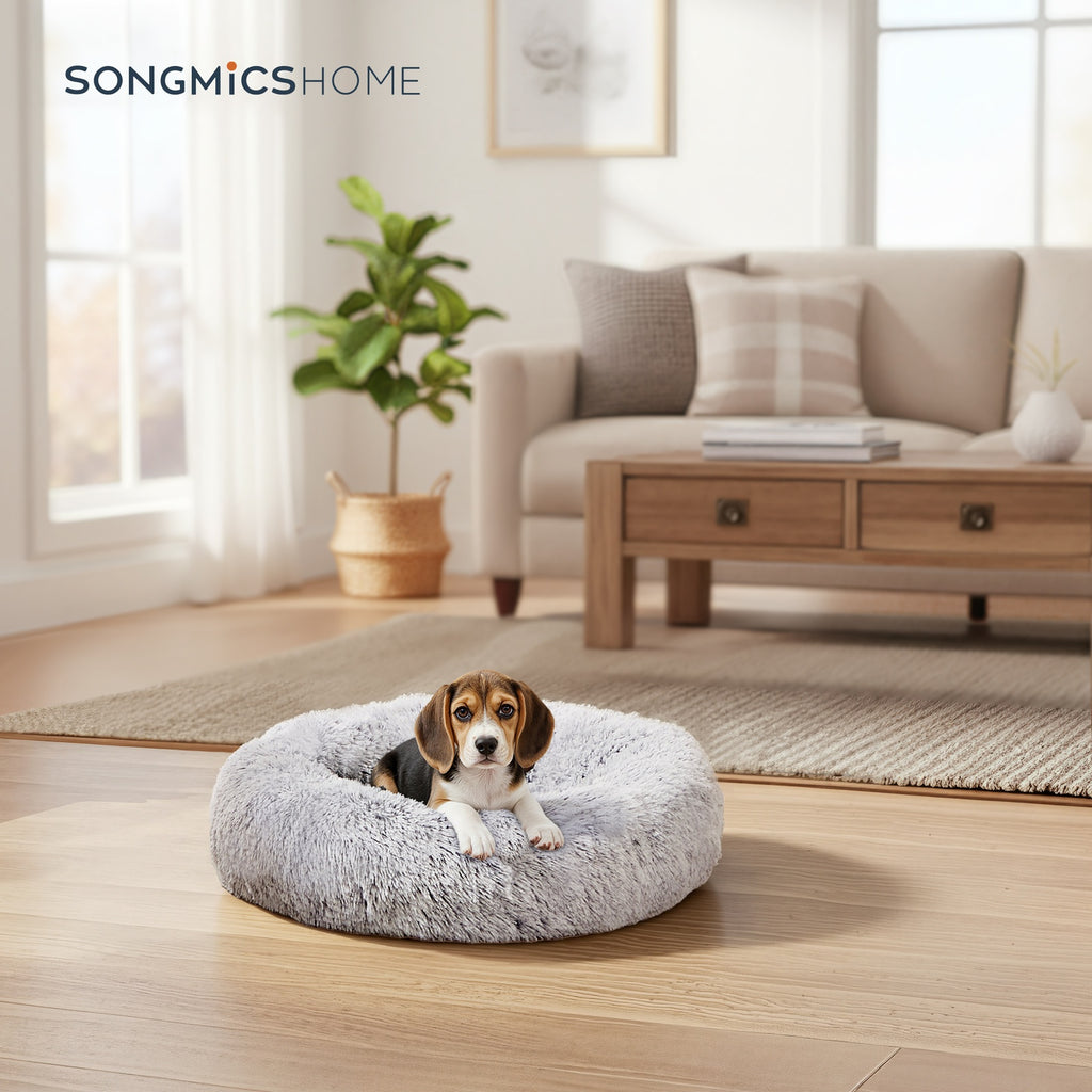 JOYFURNOS Lit pour cage de chien en forme de donut doux et apaisant avec housse amovible et lavable, Gris foncé, 70 x 20 cm