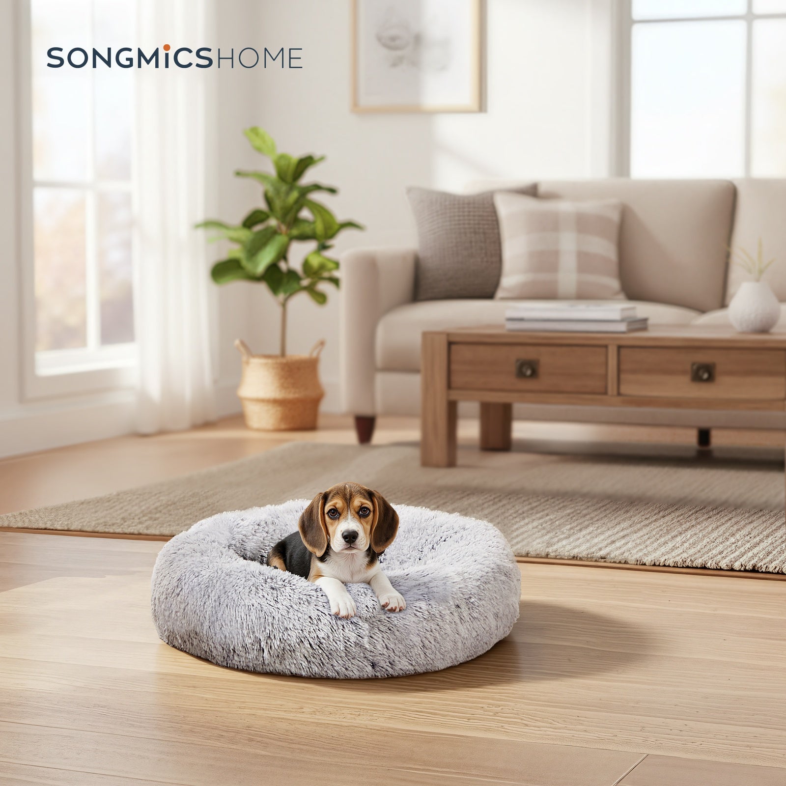 JOYFURNOS Lit pour cage de chien en forme de donut doux et apaisant avec housse amovible et lavable, Gris foncé, 70 x 20 cm