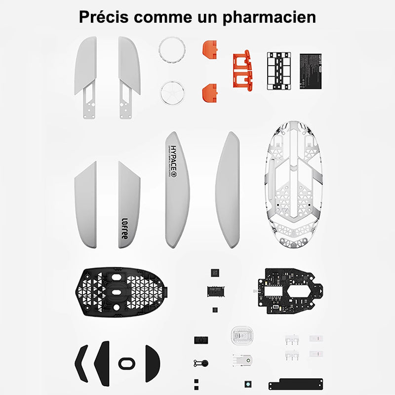 lofree Hypace souris Bluetooth, cadre en alliage de magnésium + coque en PC, connexion triple mode (Bluetooth/2.4G/filaire), capteur laser PAW3950, gris clair, OE923