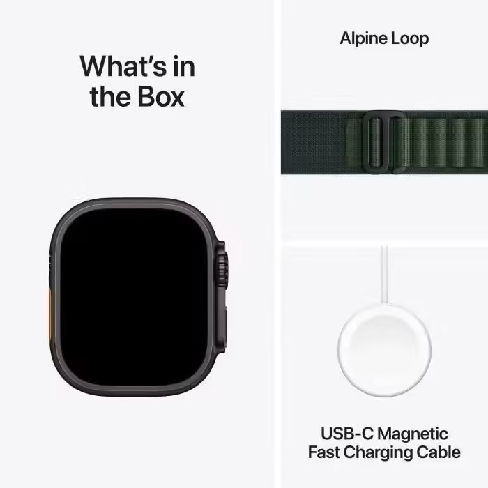 Apple Watch Ultra 2 GPS + Cellular, boîtier en titane noir, bracelet Alpine vert, taille M
