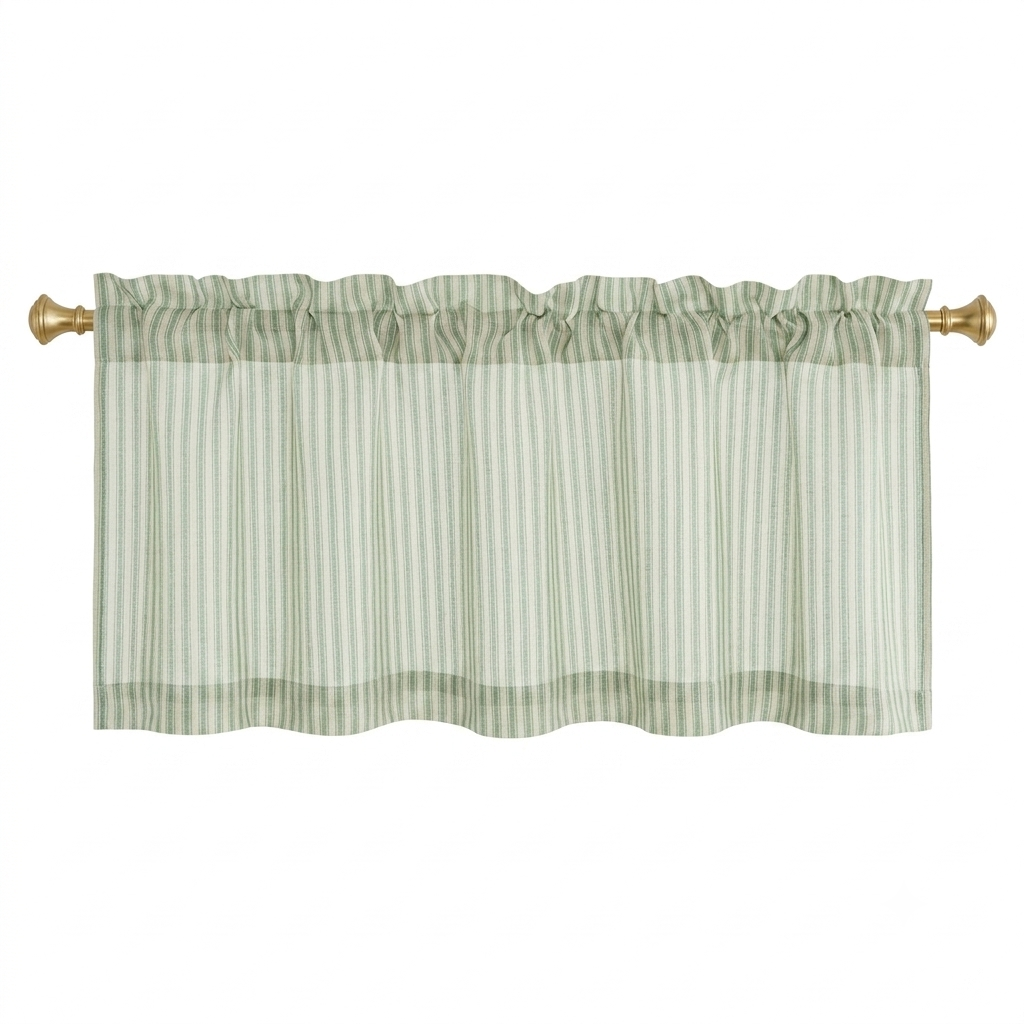 PONY DANCE Cantonnières Rayées Blanc et Vert Sauge Style Maison de Campagne Décoration de Fenêtre avec Passe-Tringle pour Cuisine/Salon, 1 Panneau, L90 x H45 cm