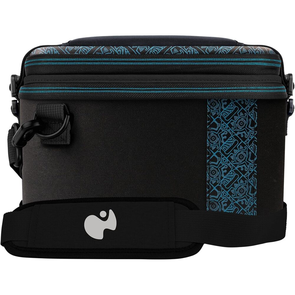 PDP Gaming Étui de transport 2-en-1 Pull-N-Go pour Nintendo Switch - Compartiments modulables - Bandoulière rembourrée - Licence officielle - Motif luminescent Sheikah Shoot Overnight - Noir et bleu