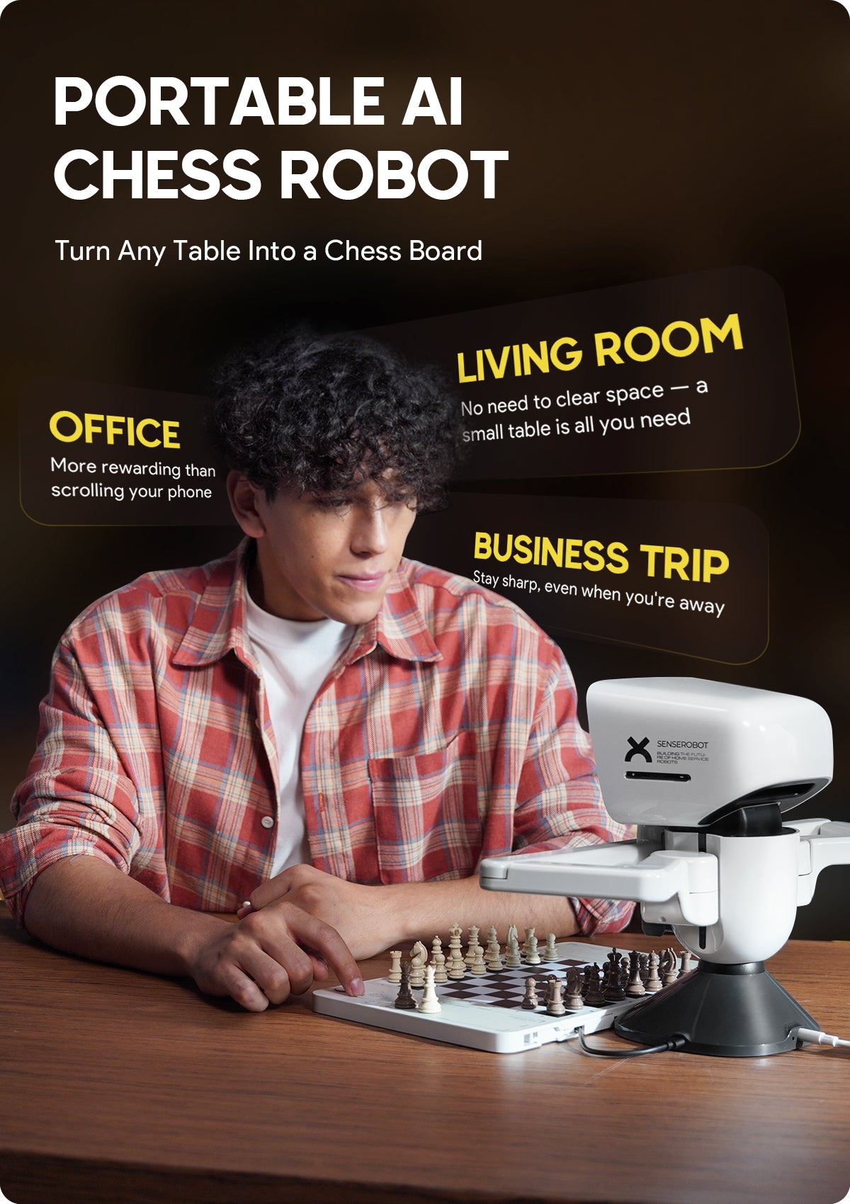 Prix spécial Early Bird | Mini robot d'échecs IA SenseRobot – Échiquier électronique avec bras robotique, jeu d'échecs intelligent pour adultes et enfants, connexion APP