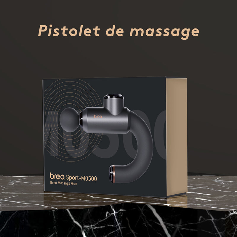 breo Sport-M0500 Pistolet de massage chauffant, appareil de massage à percussion des tissus profonds pour récupération musculaire, conception ergonomique, recharge USB-C