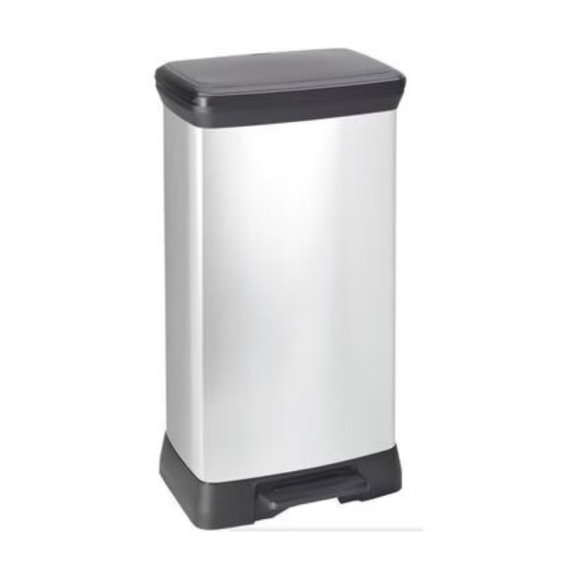 Curver DECOBIN Poubelle à pédale rectangulaire 50 L Noir / Argent