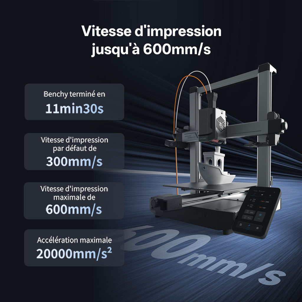 ANYCUBIC Kobra 3 V2 Combo Imprimante 3D - Vitesse d'impression 600 mm/s - 255 x 255 x 260 mm