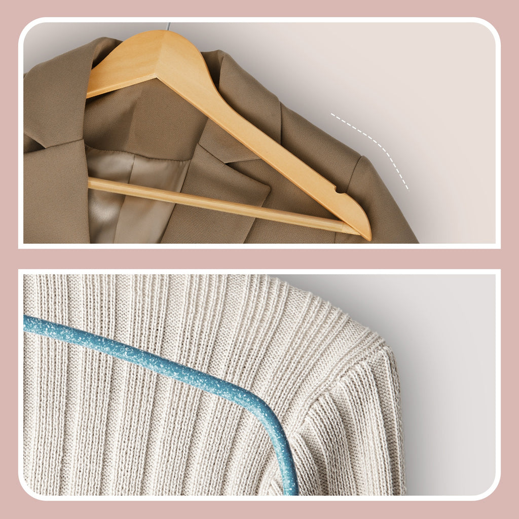 Ochama Lot de 10 cintres à manteaux en bois naturel – encoches d’épaule antidérapantes, crochet pivotant argenté 360° – parfaits pour costumes, chemises et manteaux