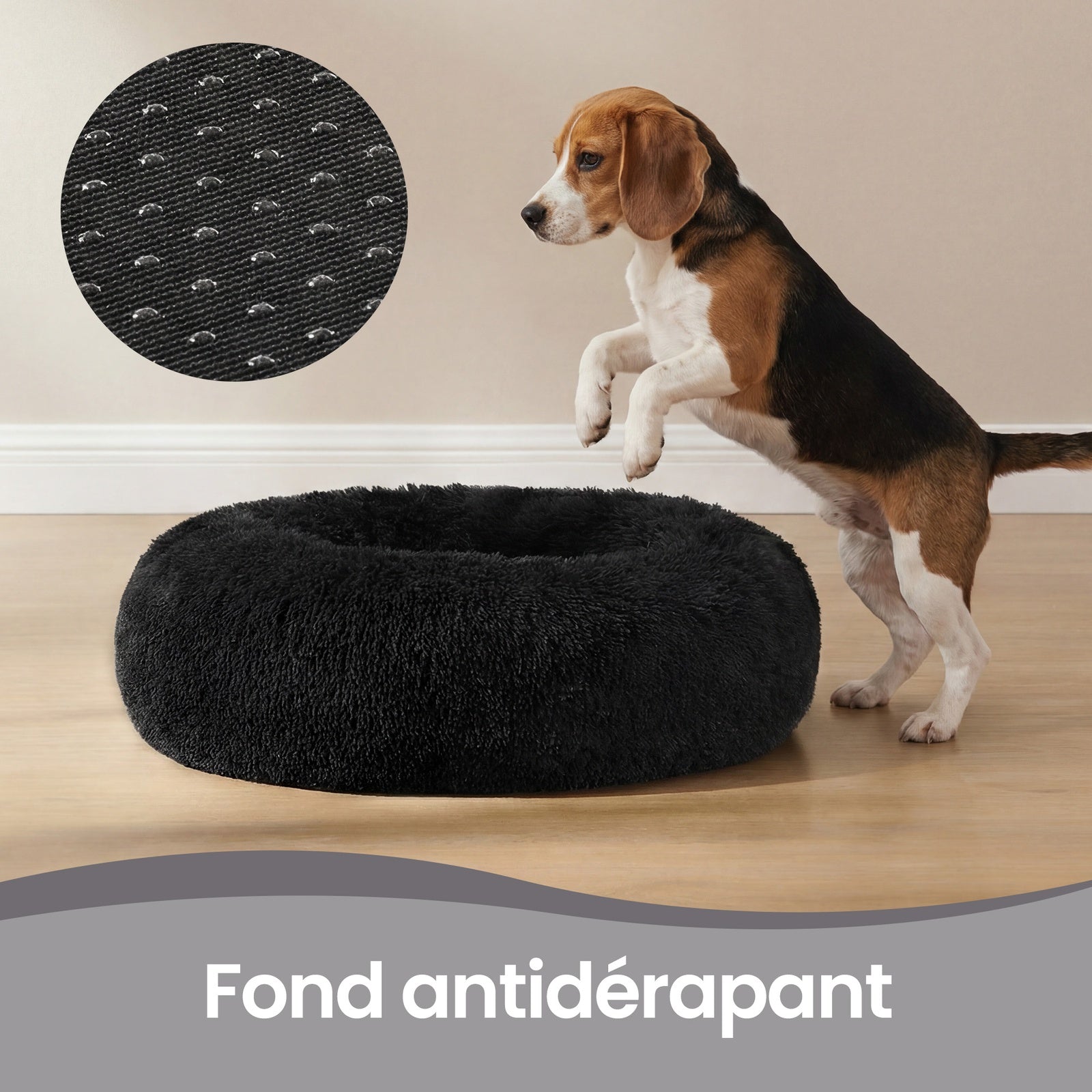 JOYFURNOS Lit pour cage pour chien JOYFURNOS en peluche donut avec housse amovible et lavable, noir, 70 x 20 cm