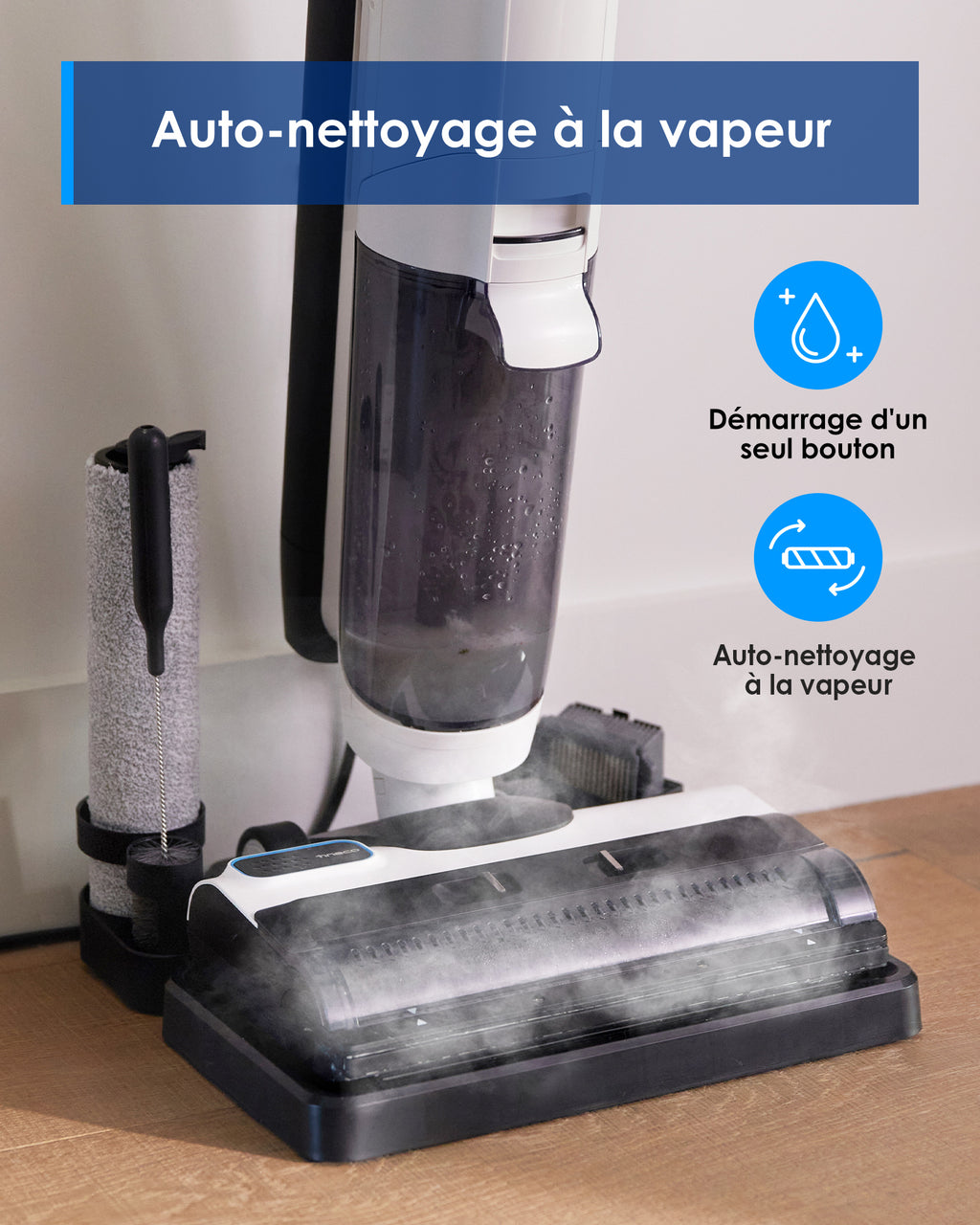Tineco Floor One S5 Steam Balai serpillière intelligent filaire et nettoyeur de sols durs avec écran numérique, Cordon 8 m