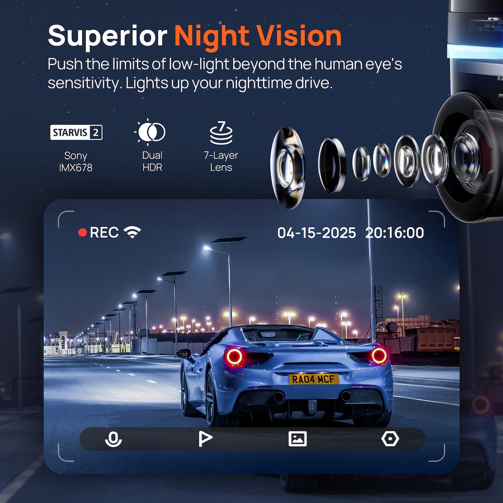 Dashcam 4K 70mai Omni X800-2 Avant et Arrière 4K+1080P, Caméra de Voiture Vue Complète 360° avec Sony STARVIS 2, 4K 60FPS, Vision Nocturne HDR, Détection de Mouvement par IA