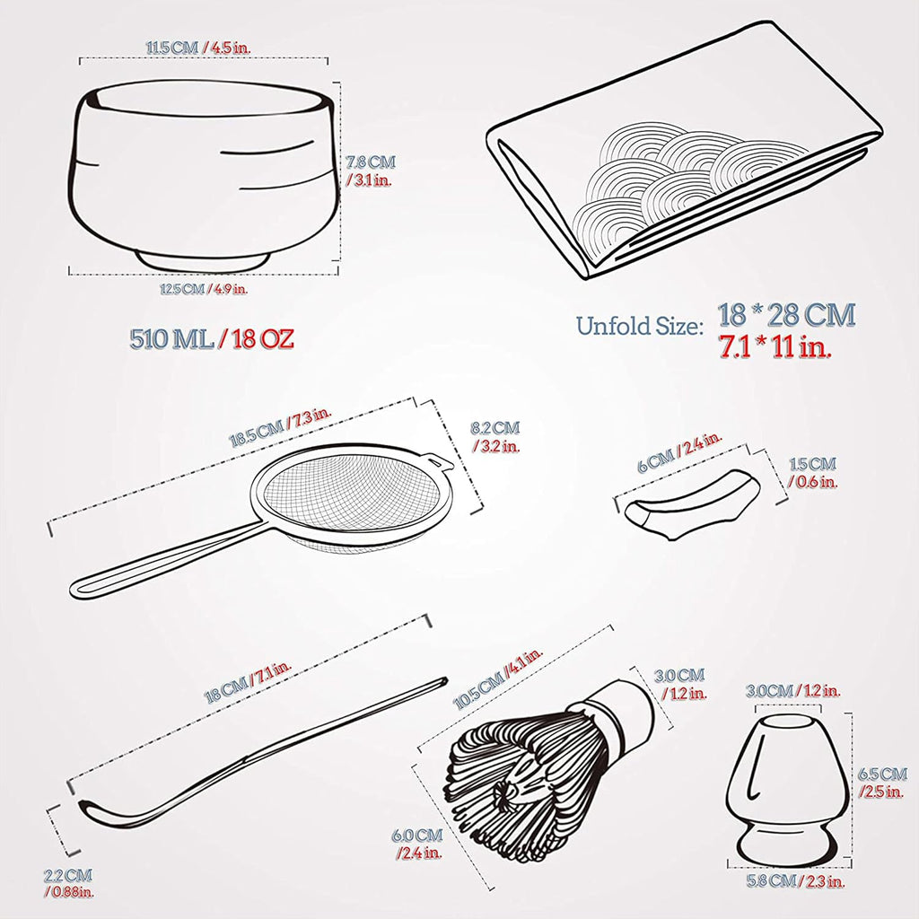 TEANAGOO Service à thé matcha, service à thé japonais, bol à matcha, fouet en bambou pour matcha, cuillère, tamis, porte-fouet à matcha, support de fouet à matcha