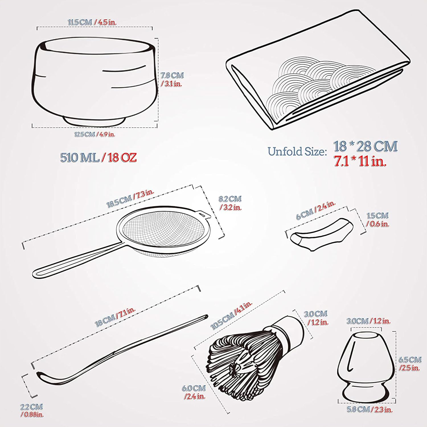 TEANAGOO Service à thé matcha, service à thé japonais, bol à matcha, fouet en bambou pour matcha, cuillère, tamis, porte-fouet à matcha, support de fouet à matcha