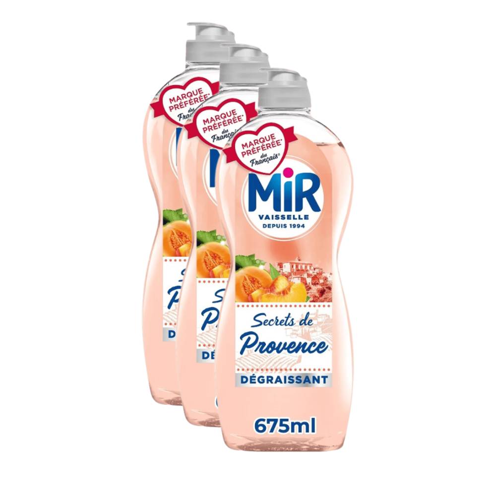 MIR Secrets de Provence Liquide Vaisselle Vignoble Pêche & Melon Dégraissant 3 x 675 ml (= 2,02 L)