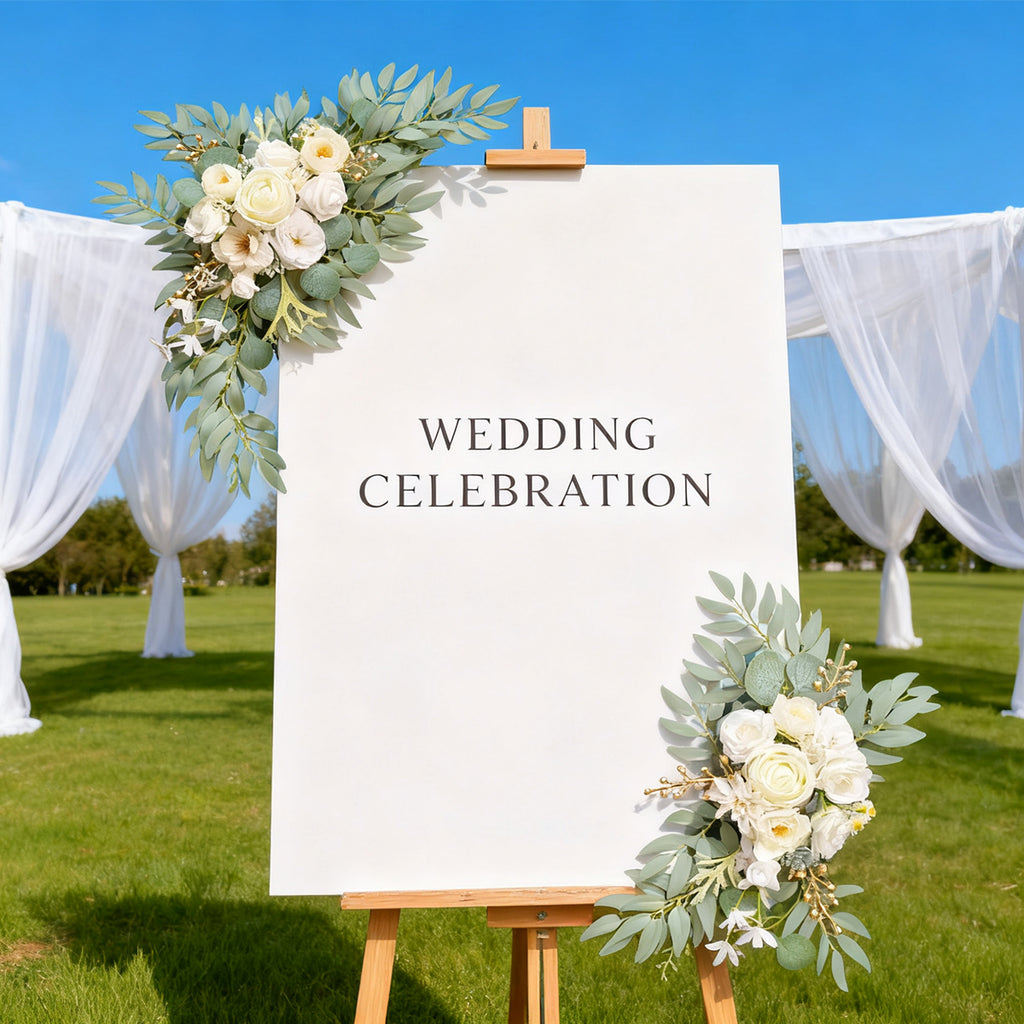 Wei's moment Guirlande de fleurs artificielle pour arche Lot de 2 pour panneaux de bienvenue de mariage Guirlande florale panneaux de cérémonie de réception de mariage Décoration (Blanc)