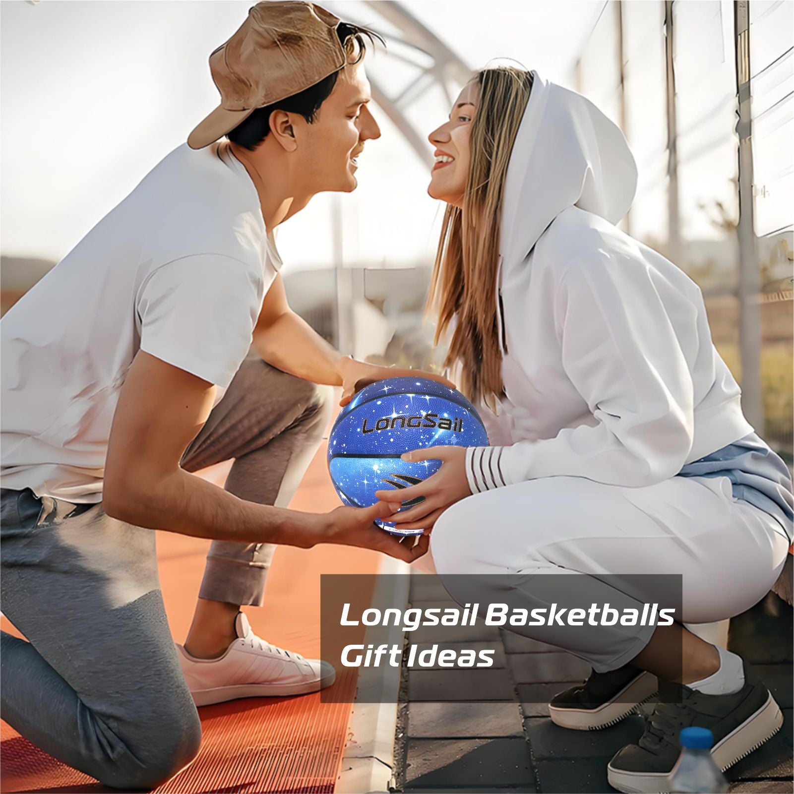 LONGSAIL Ballon de basket de qualité en cuir composite et microfibre bleu étoilé - Taille 7