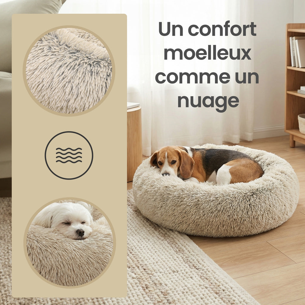 JOYFURNOS Lit pour chien en peluche donut avec housse amovible et lavable, kaki, 70 x 20 cm