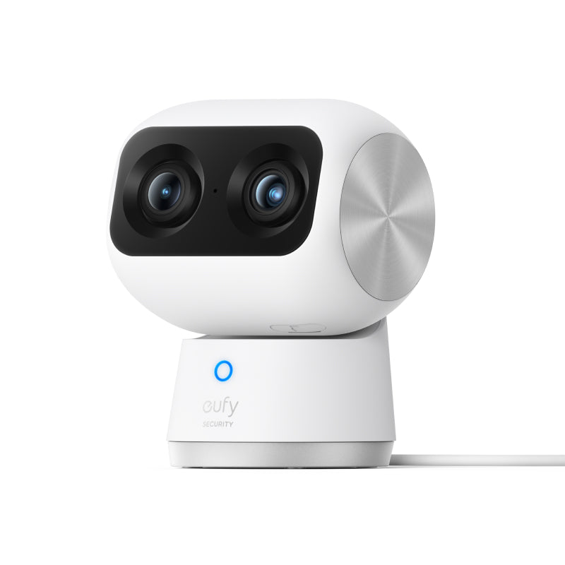 eufy Security Caméra intérieure S350, Caméra à double objectif, Caméra de surveillance 4K UHD avec zoom 8× et rotation/inclinaison 360 °, Idéale comme moniteur pour animaux/sécurité/bébé