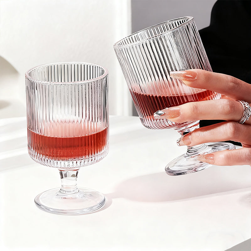 BJ Verres à Vin à Pied 250ml avec Cannelures Verticales, Lot de 2