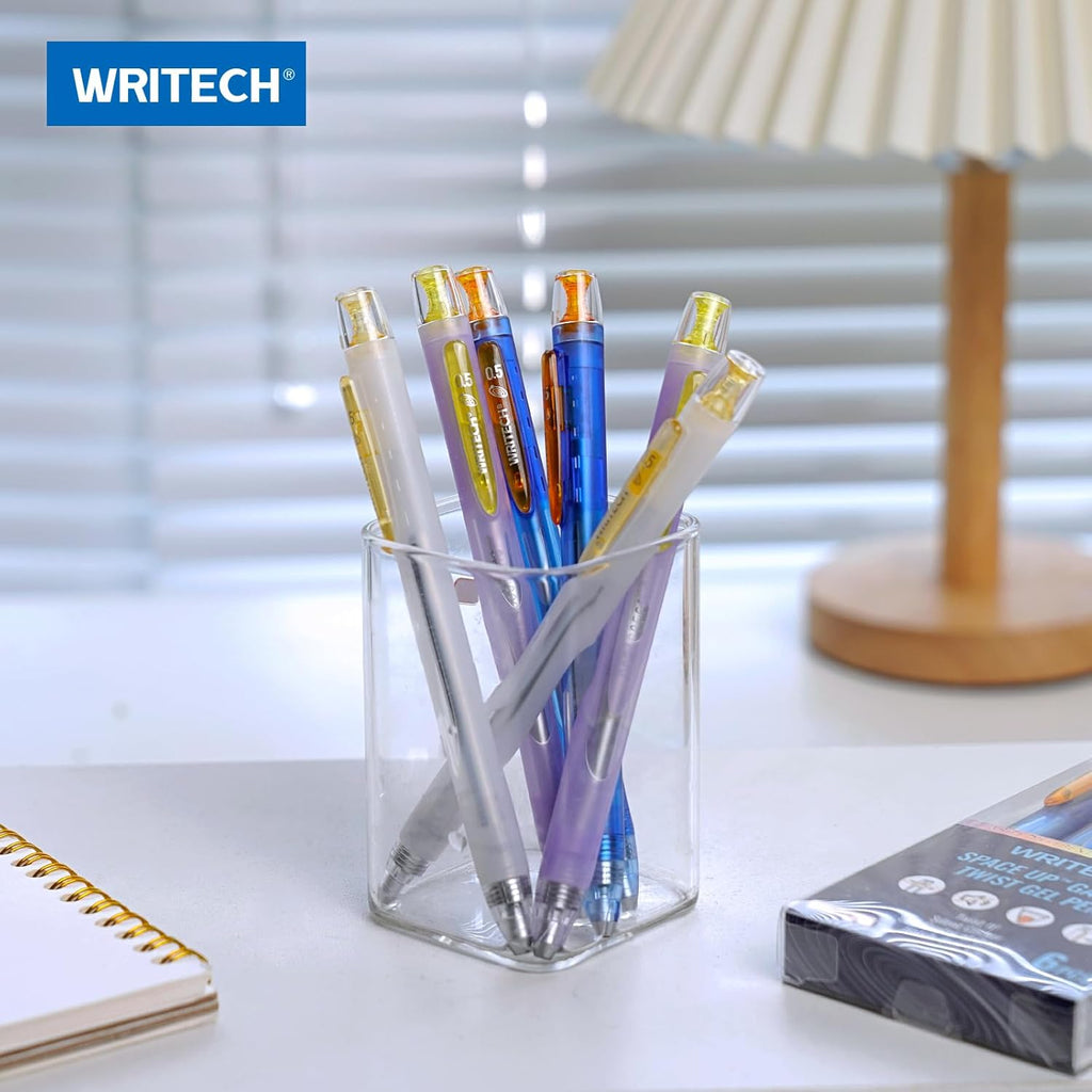 Writech Twist Space Up Galaxy Lot de 6 stylos à encre gel avec pointe fine 0,5 mm - Noir