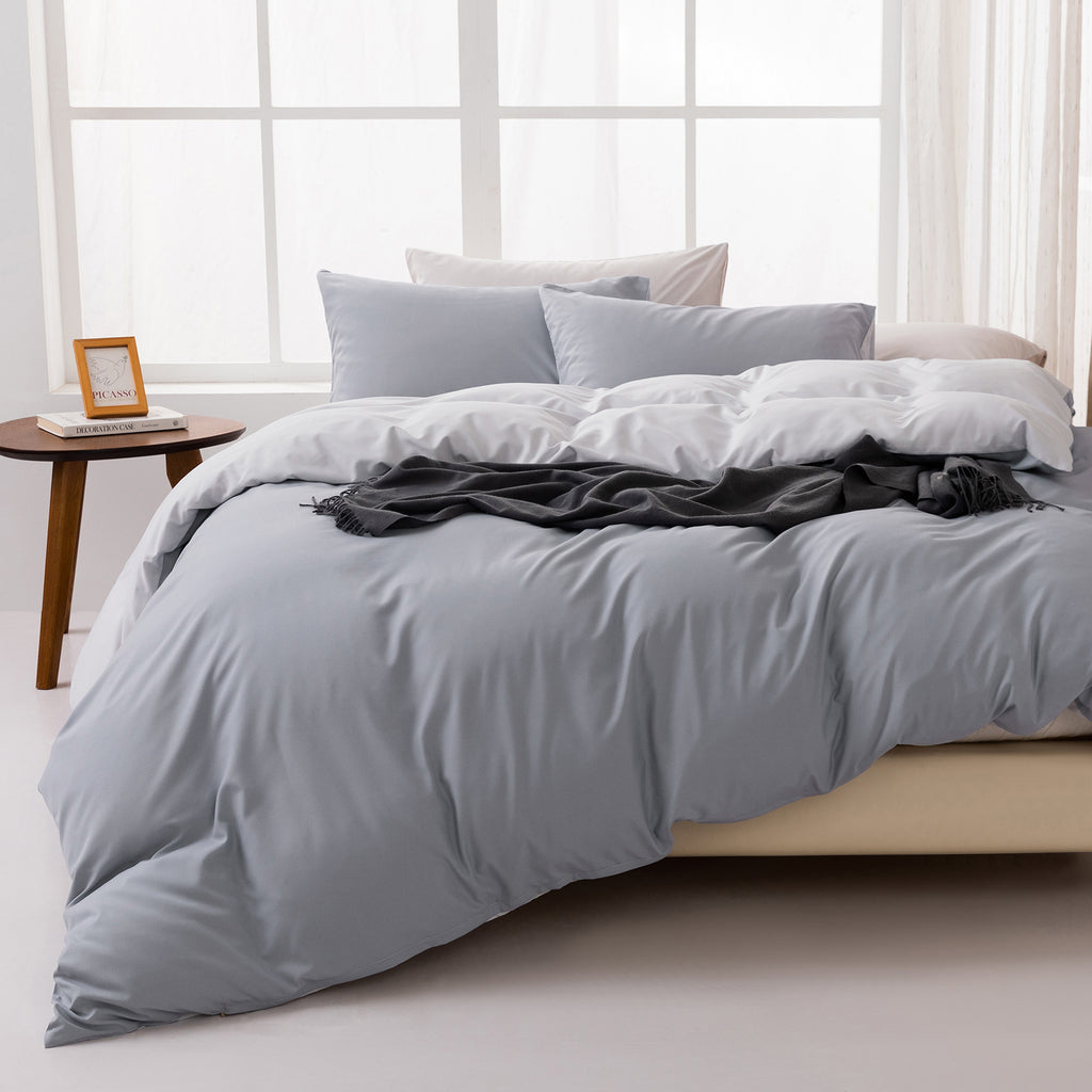 MENDALE Housse de couette - Ensemble de literie de qualité supérieure - Housse de couette 200*220 cm avec taie d'oreiller 80*80 cm - Microfibre douce brossée - Gris foncé et gris clair