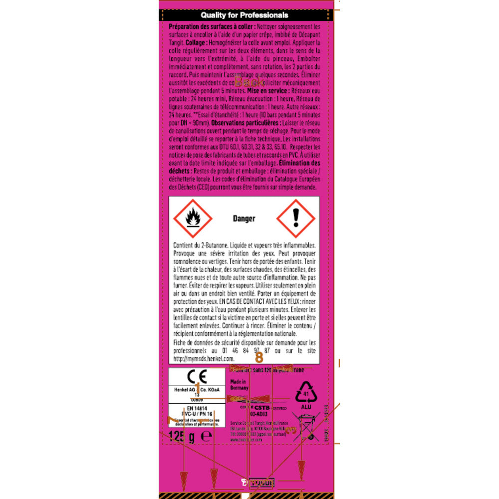 TANGIT Colle PVC U Eau Potable, (Tube 125gr) colle pour tuyaux en PVC rigide, colle pour raccord de canalisations