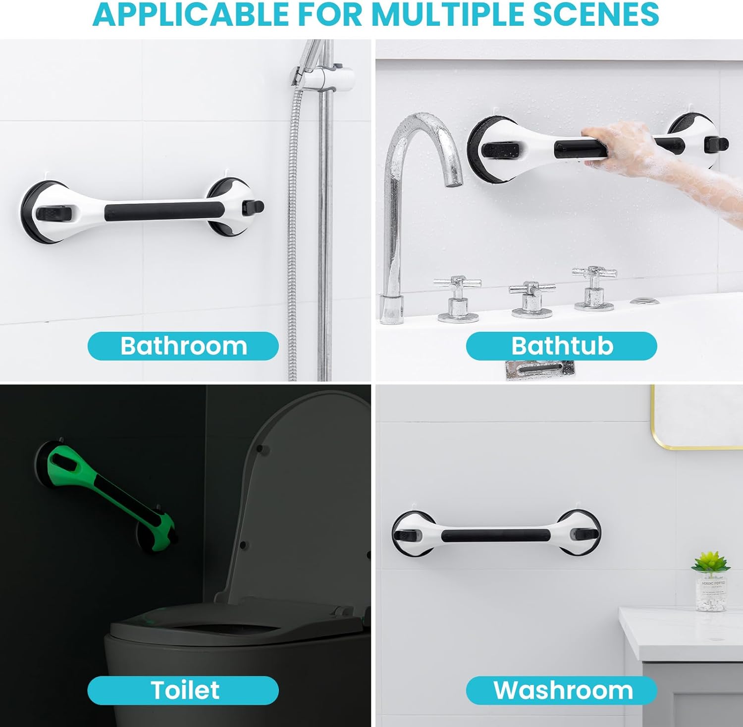 TAILI Barre d'appui de douche phosphorescente, lot de 2 barres d'appui de 16,8 pouces pour baignoires et douches, poignée de douche main courante pour seniors et personnes âgées