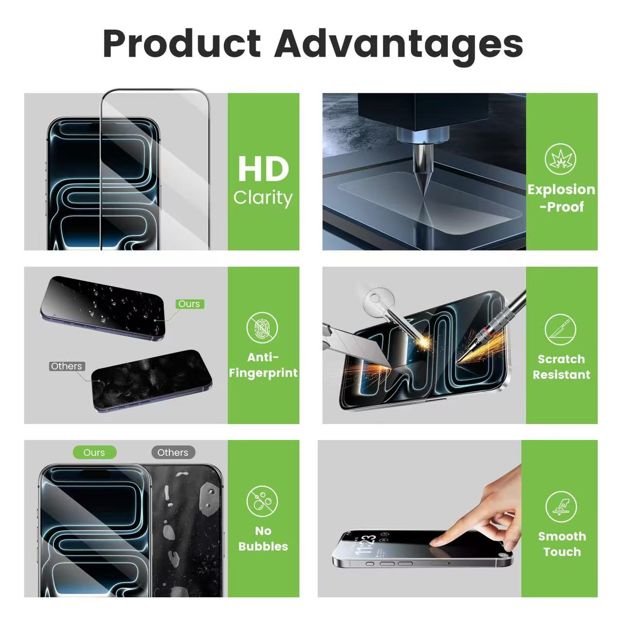 Film Protecteur HD pour iPhone 16 en Verre Trempé Haut Aluminium – Installation Facile sans Poussière et Positionnement Précis