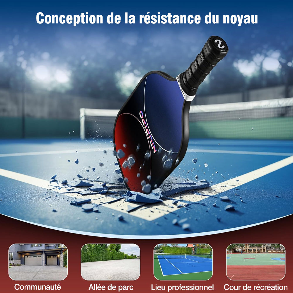 Niupipo Lot de 2 raquettes de pickleball MX-75, matériau en fibre de carbone, noyau nid d’abeille en polypropylène, certifiées USAPA, légères et durables, pour débutants et professionnels