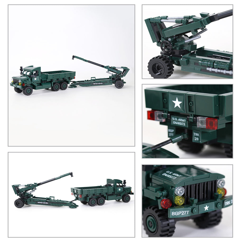 WANGE Camion M35a2 + Obusier M198 485 pièces Ensemble de blocs de construction pour constructeurs amateurs