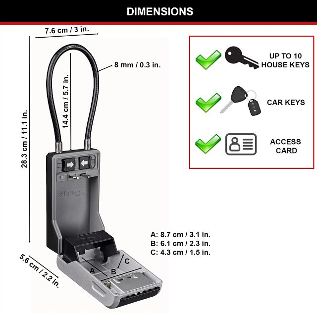 Master Lock 5482EURD Boîte à clés avec un nouveau design innovant, anse en câble flexible, grande capacité, haute sécurité