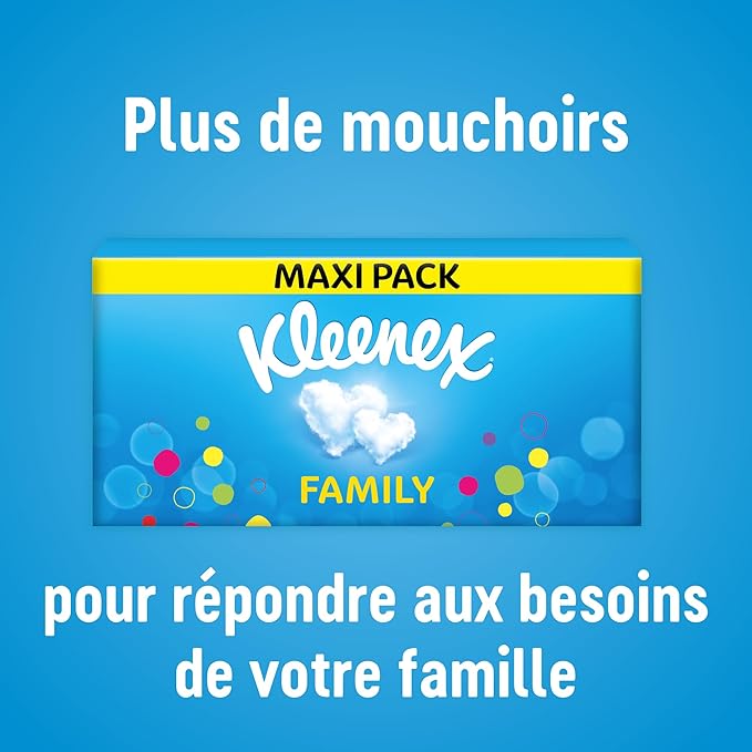 KLEENEX Family Mouchoirs en Papier Format Maxi, 1 Boîte, 128 Mouchoirs