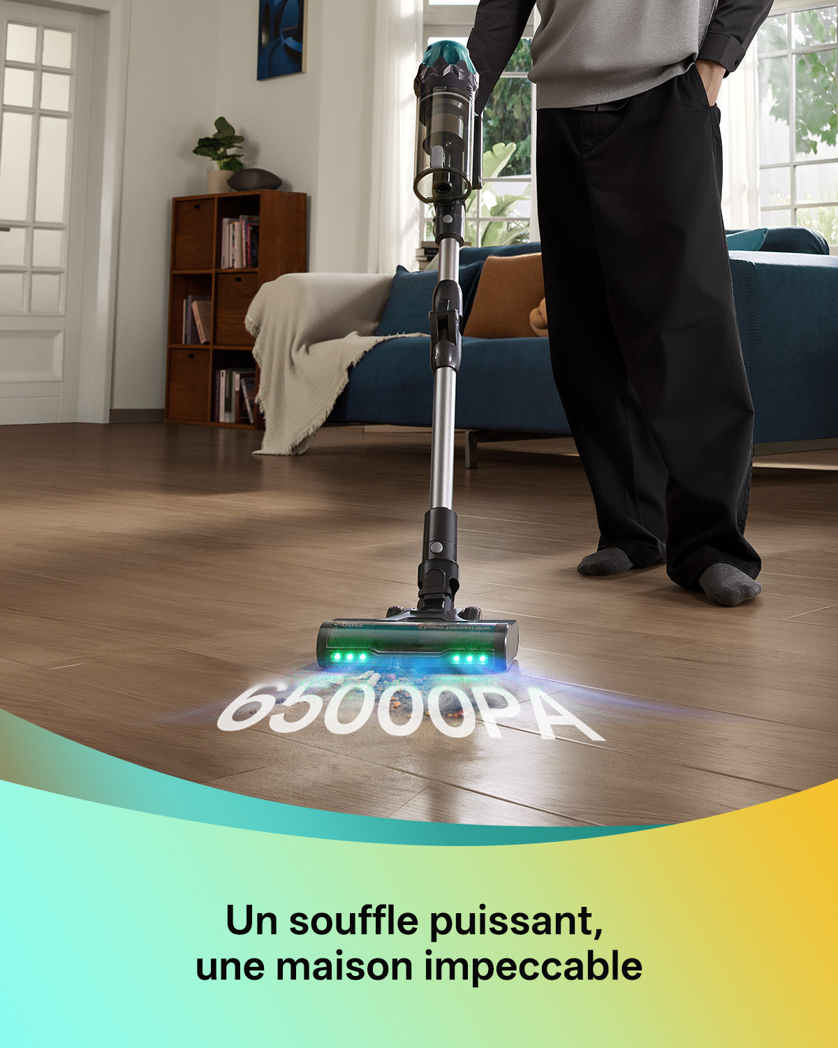 Aspirateur sans fil Vactidy V15 avec fonction de lavage, aspiration puissante de 65 kPa, autonomie de 60 min, tube flexible, technologie GreenEye, chargement mural, anti-emmêlement