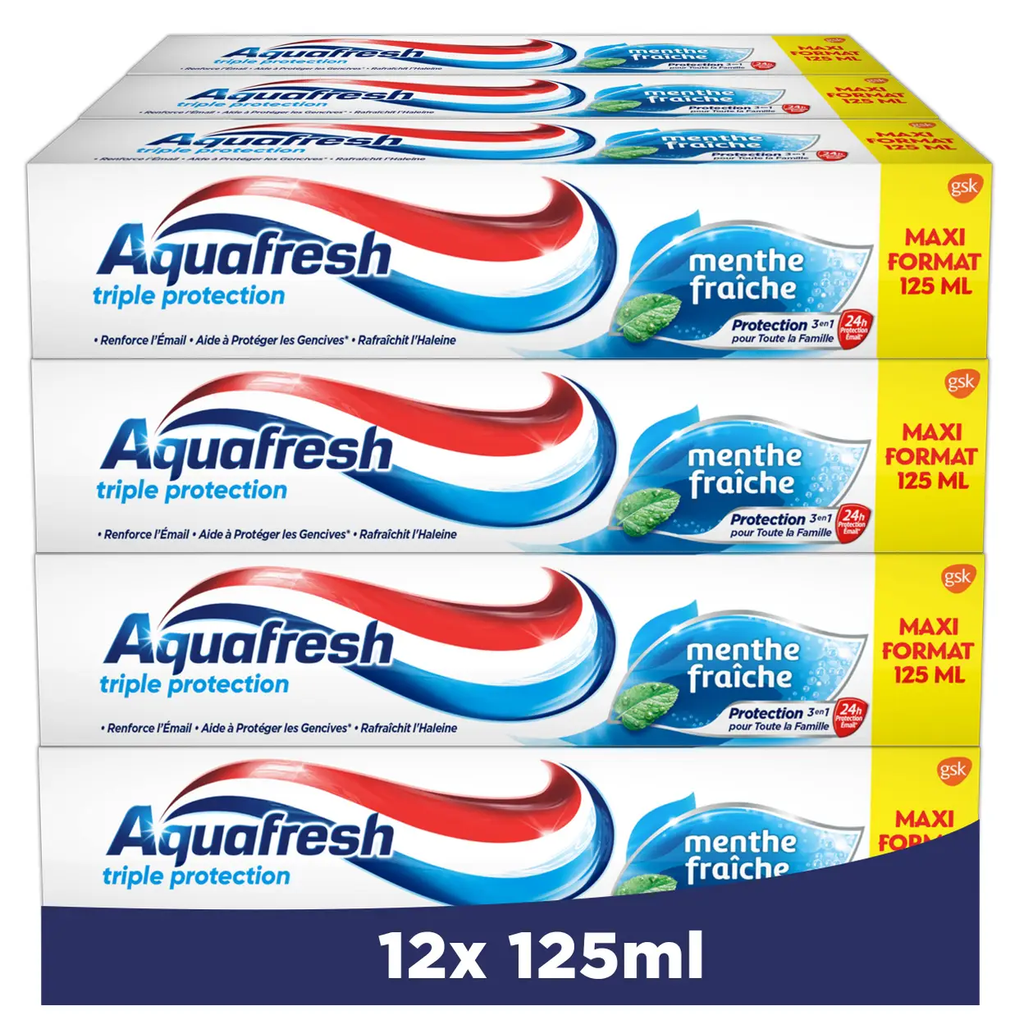 Aquafresh Dentifrice Triple protection Menthe fraîche Lot de 12 x 125 ml