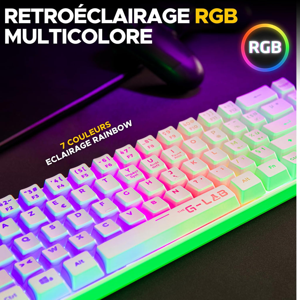 THE G-LAB KEYZ HYDROGEN Clavier Gaming Membrane Sans Fil RGB TKL - AZERTY - Blanc