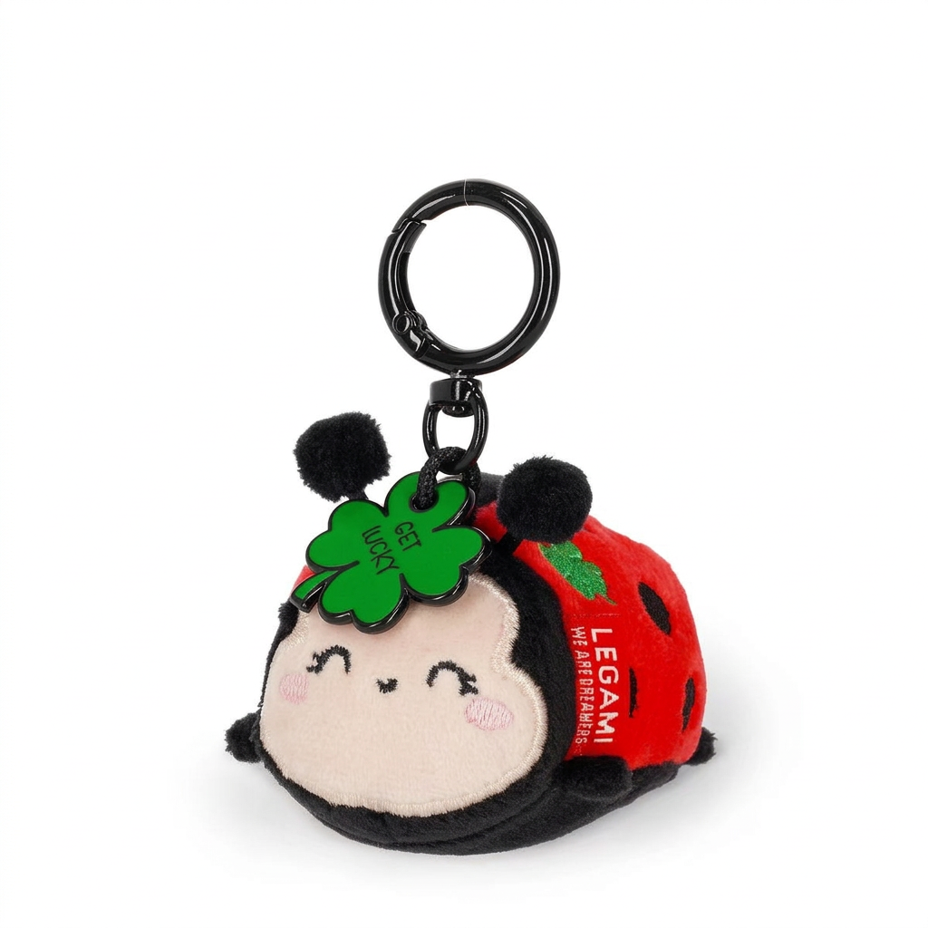 Mini Porte-clés Coccinelle en Peluche Rouge et Noir avec Gravure "Get Lucky" - Tirette de Fermeture Éclair Douce & Cadeau Mignon pour Elle