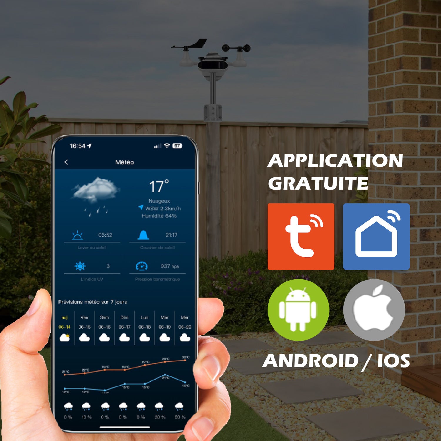 KYF Station météo intelligente solaire 8-en-1 avec surveillance de la qualité de l’air