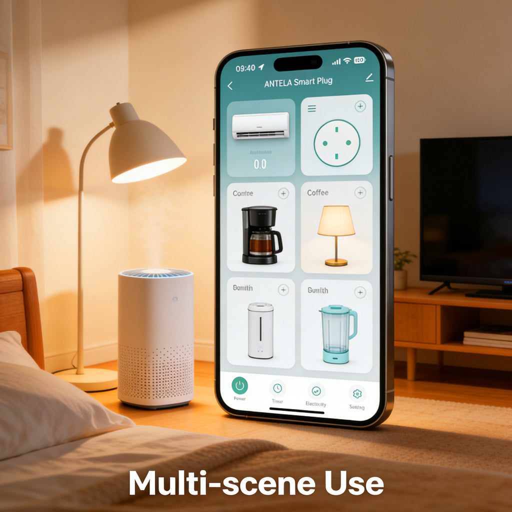 Antela Lot de 4 prises connectées WLAN 16 A avec mesure de la consommation d'énergie, compatible avec Alexa/Google Home, sécurité enfant, application Smart Life, 2,4 GHz et 3680 W