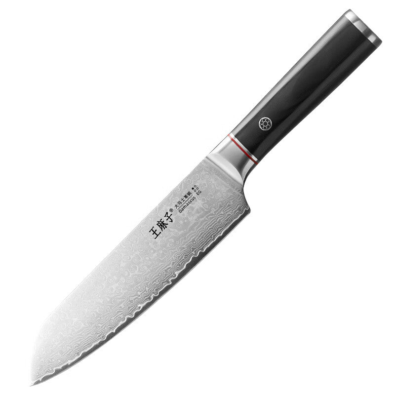 WANGMAZI Couteau de chef Santoku en acier Damassé, polyvalent pour trancher viande et légumes, outil de chef compact, essentiel et efficace pour la cuisine à domicile