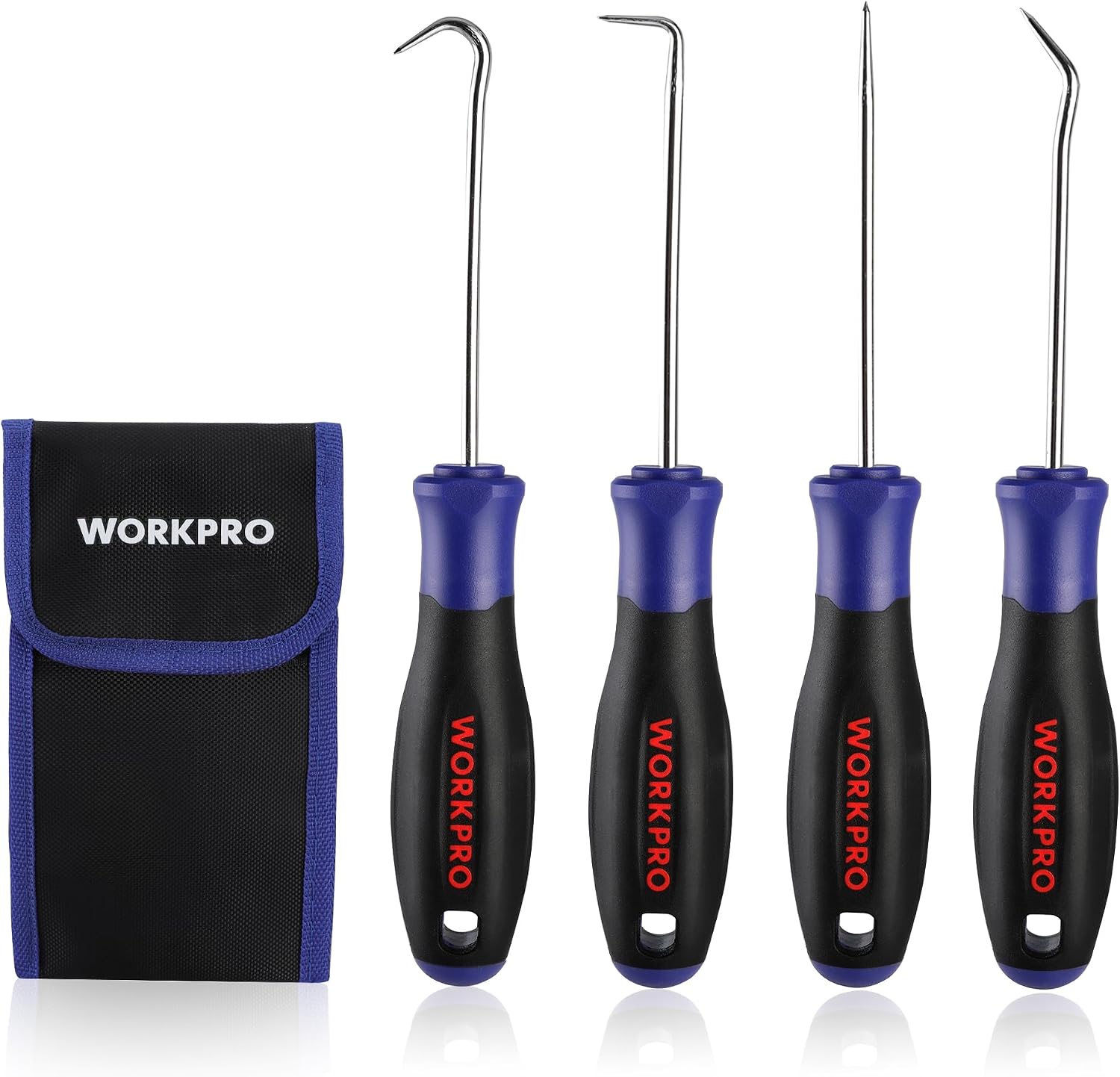 WORKPRO Set de mini picots et crochets 4 pièces, Outils de réparation automobile de précision, Crochets de précision, Retrait de joints, Poignée ergonomique, Finition chromée