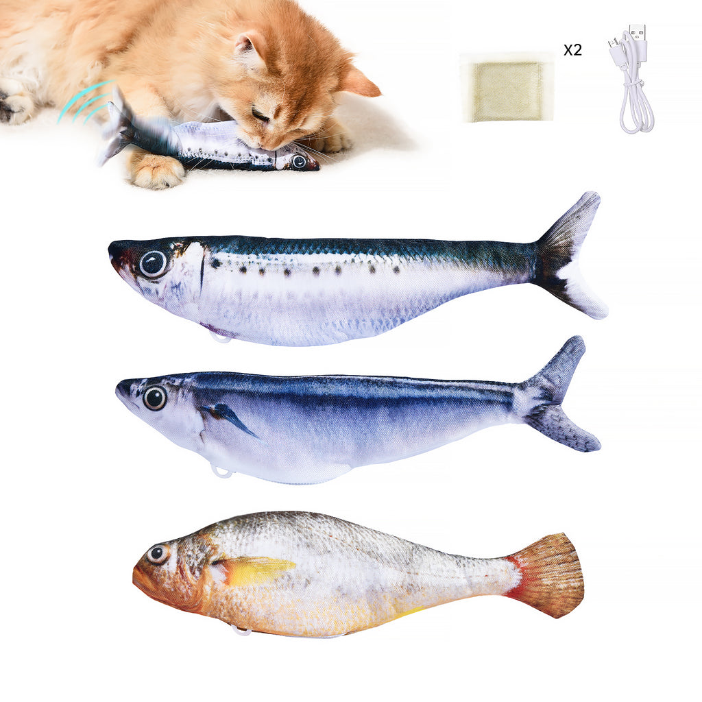 PETGRAVITY Lot de 3 jouets poissons remuants pour chat avec herbe à chat