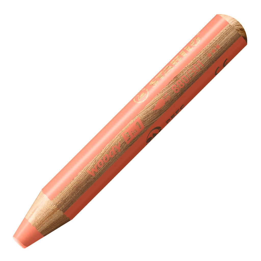 STABILO Woody Lot de crayons de couleur 3-en-1 - 6 couleurs pastel (Aquarelle et crayon de cire) avec taille-crayon