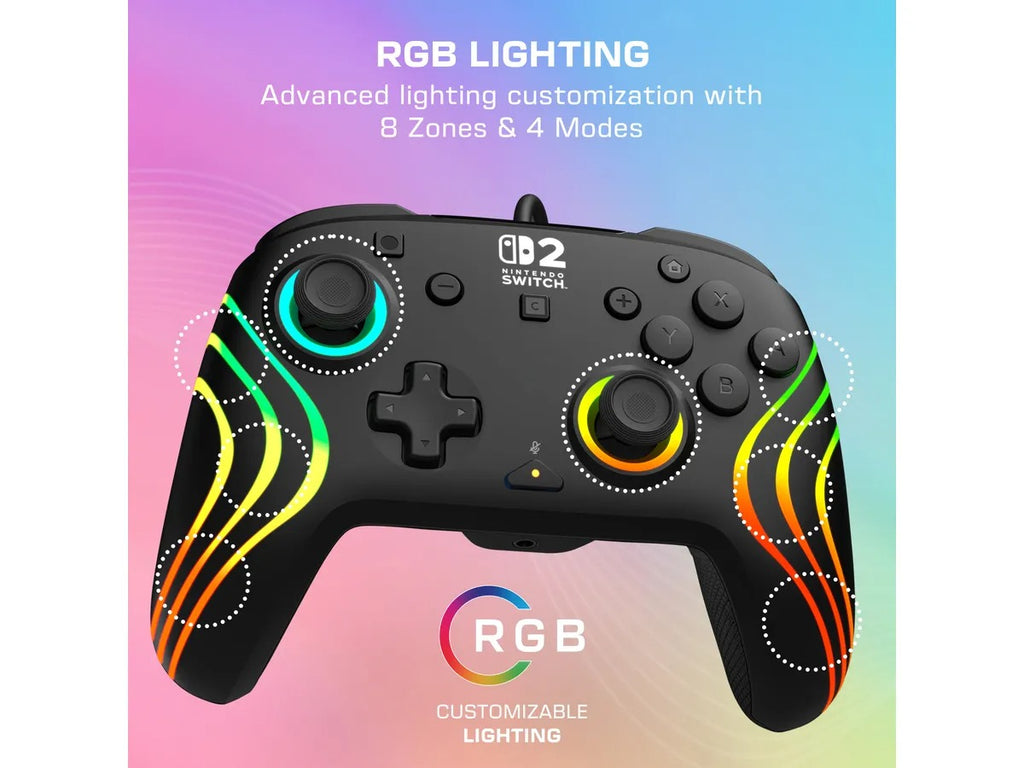 TURTLE BEACH Afterglow Wave Manette Filaire (USB) RGB - Joysticks à Effet Hall, Bouton C pour GameChat, 2 Boutons Arrière Programmables - Nintendo Switch 2 & Switch - Noir