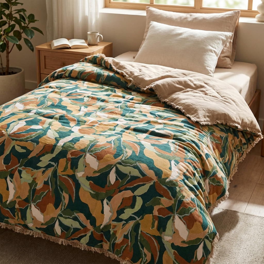 Vivara Alina Couverture imprimée en polaire de coton Bleu pétrole 85 x 200 cm