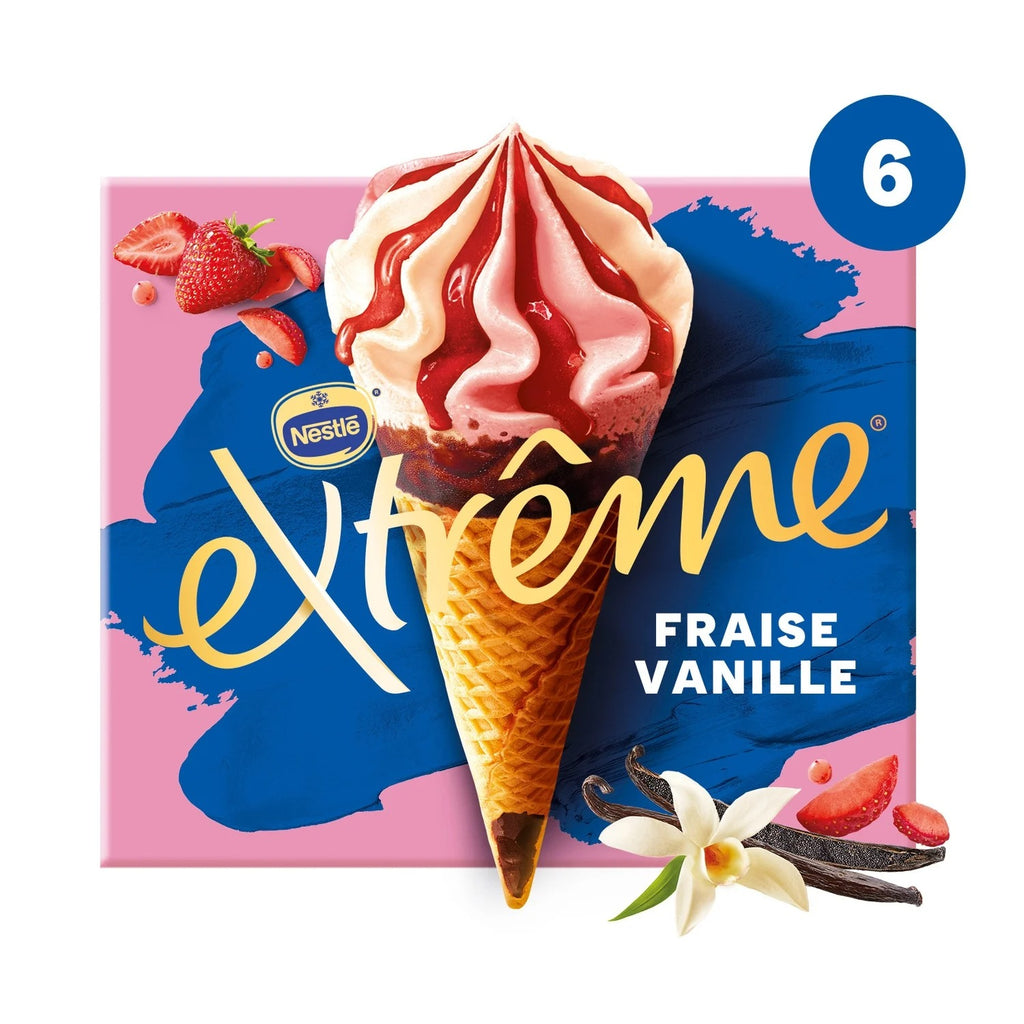 EXTRÊME Cônes glacés Fraise Vanille x6 426g