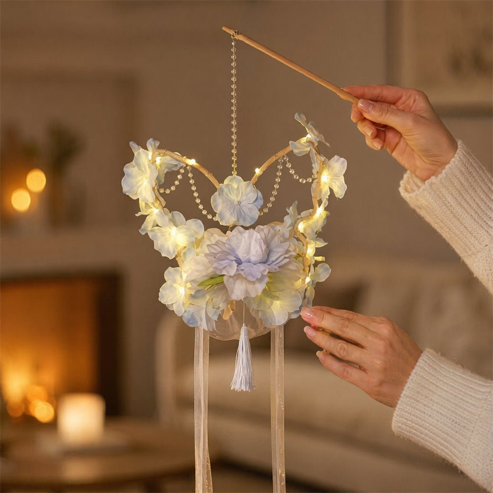Huacan Lanterne bleue, Hanfu style ancien, Lanterne à main, Lanterne lumineuse papillon, Accessoire de photographie en extérieur, Lanterne de palais, Décoration suspendue, Accessoire 1 pc