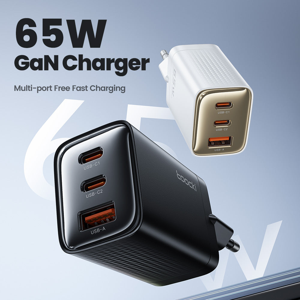 toocki Chargeur secteur USB-C GaN à 3 ports - 65 W